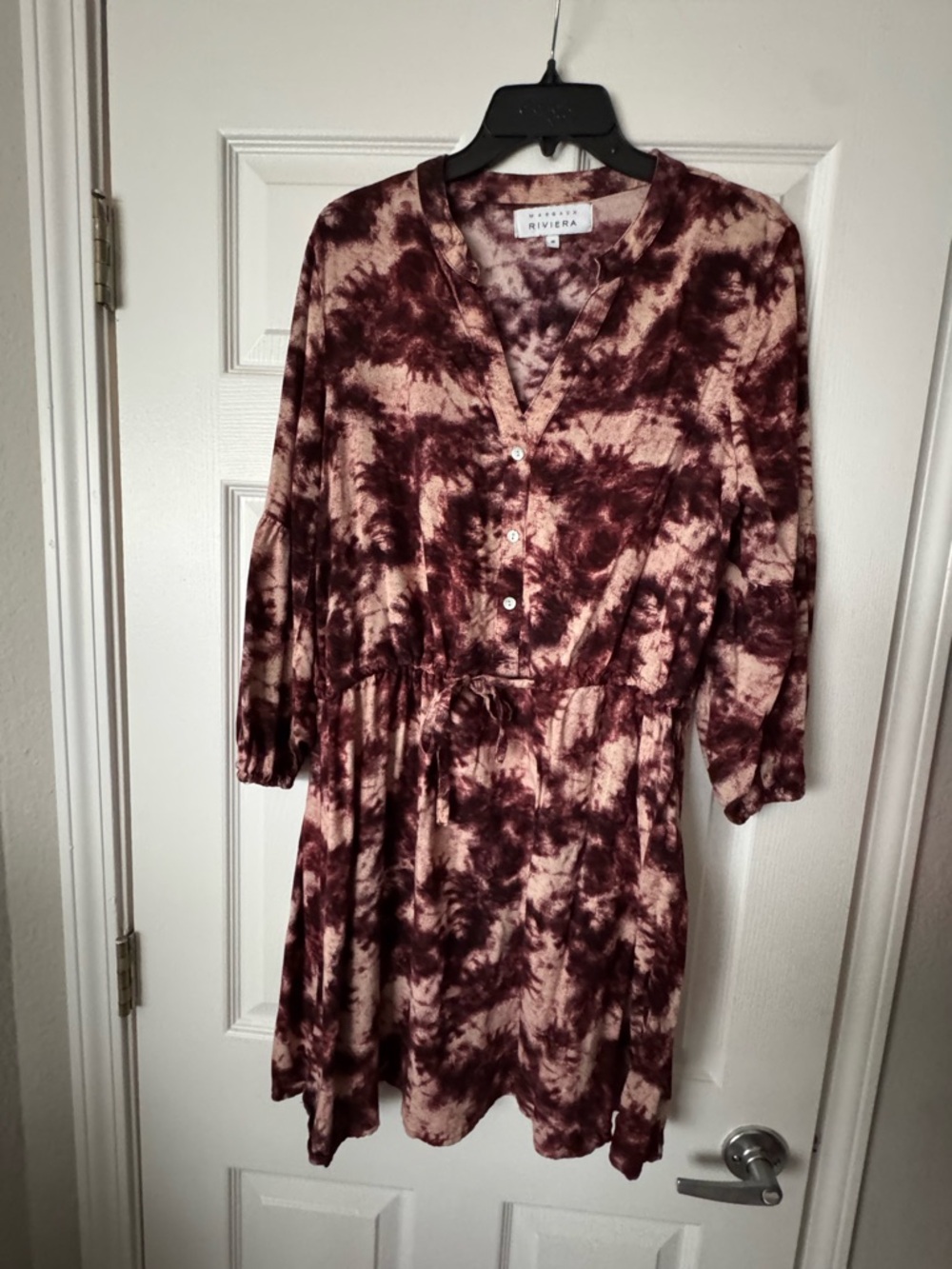 Margaux Riviera Burgundy and Tan Pattern Dress Size Medium